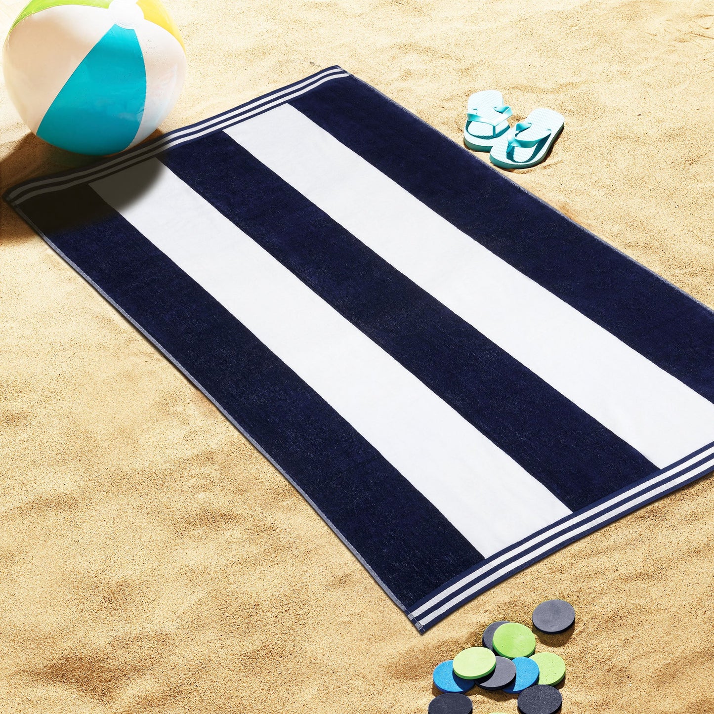 Superior Cabana Stripe Oversized Cotton Beach Towel Set Of 2,4,6 - Blue