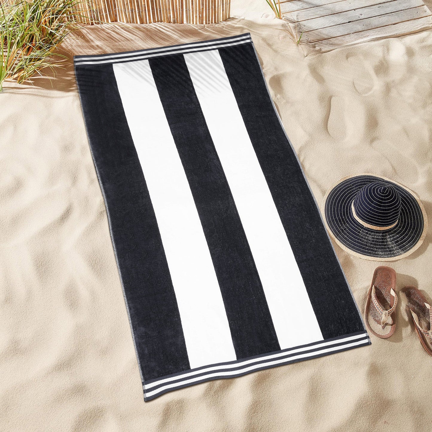 Superior Cabana Stripe Oversized Cotton Beach Towel Set Of 2,4,6 - Charcoal