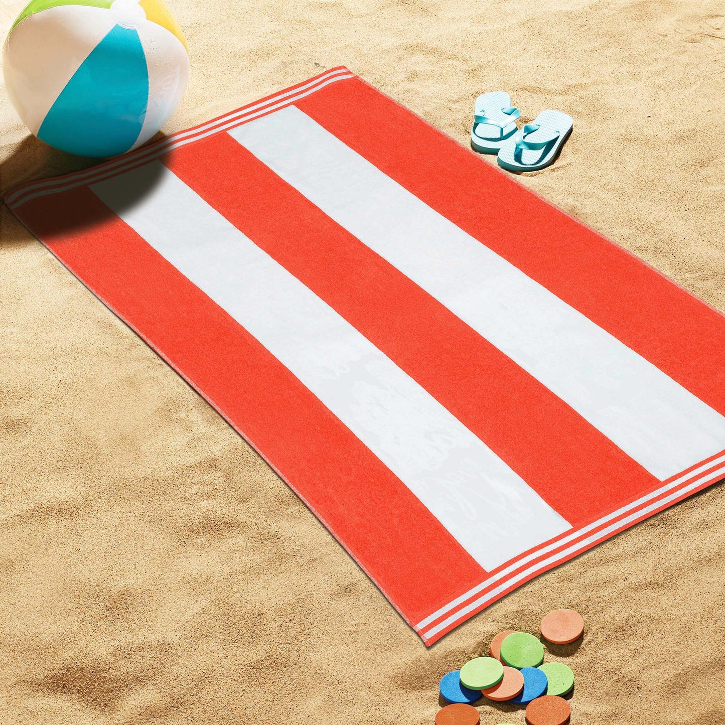 Superior Cabana Stripe Oversized Cotton Beach Towel Set Of 2,4,6 - Coral