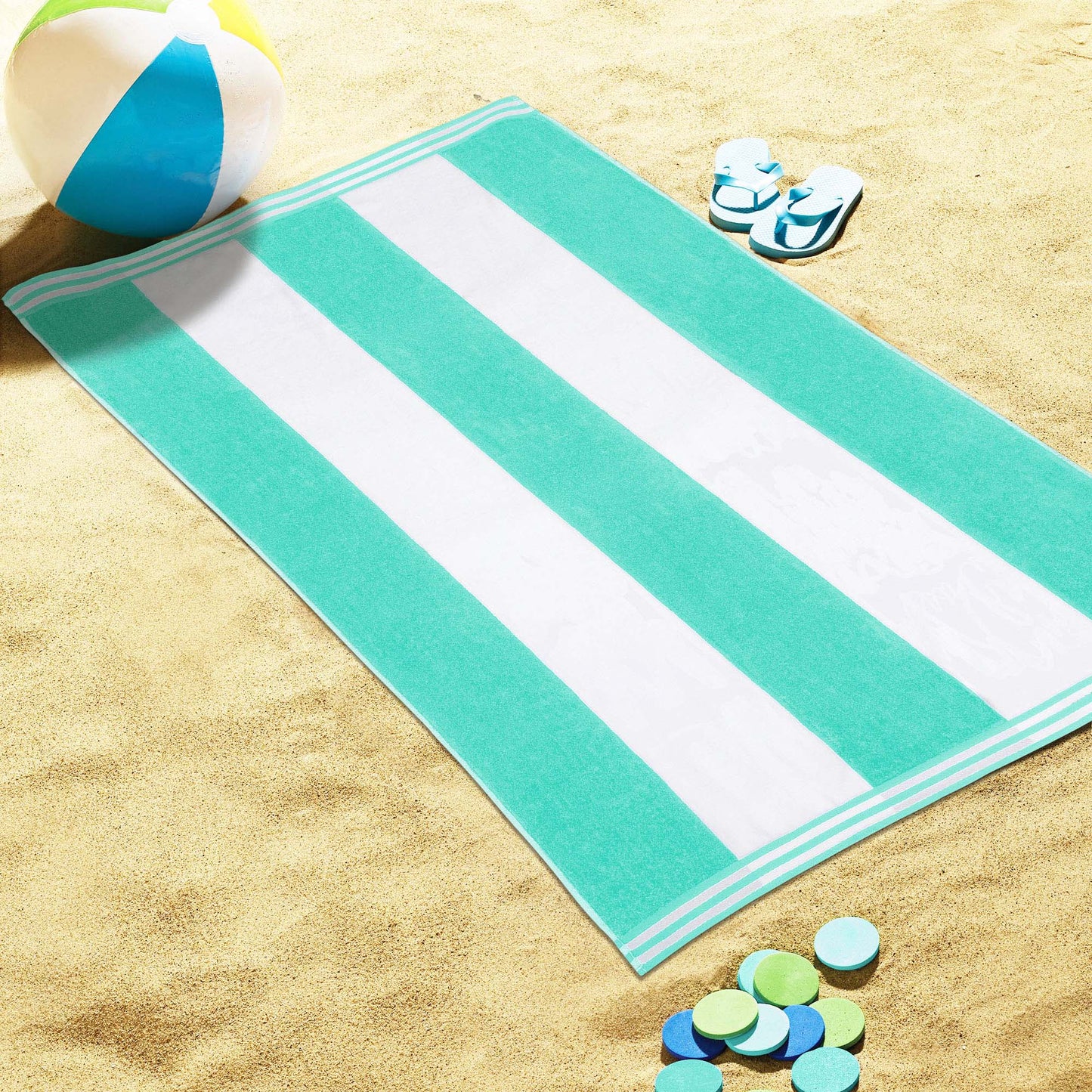 Superior Cabana Stripe Oversized Cotton Beach Towel Set Of 2,4,6 - Mint