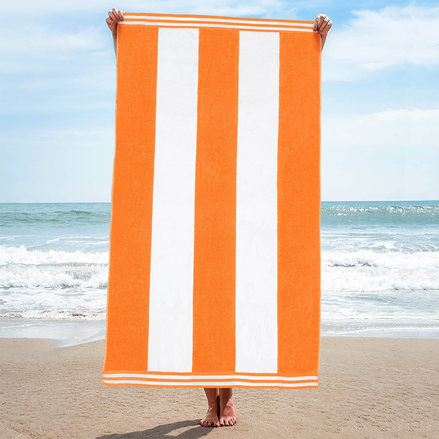 Superior Cabana Stripe Oversized Cotton Beach Towel Set Of 2,4,6 - Orange