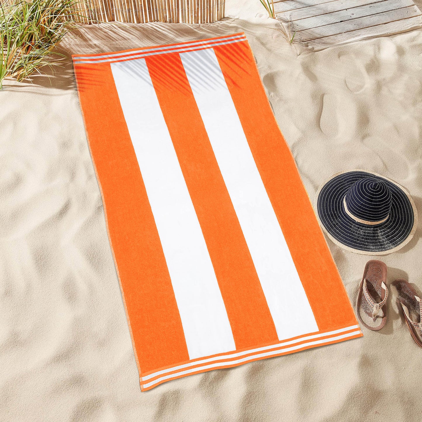 Superior Cabana Stripe Oversized Cotton Beach Towel Set Of 2,4,6 - Orange