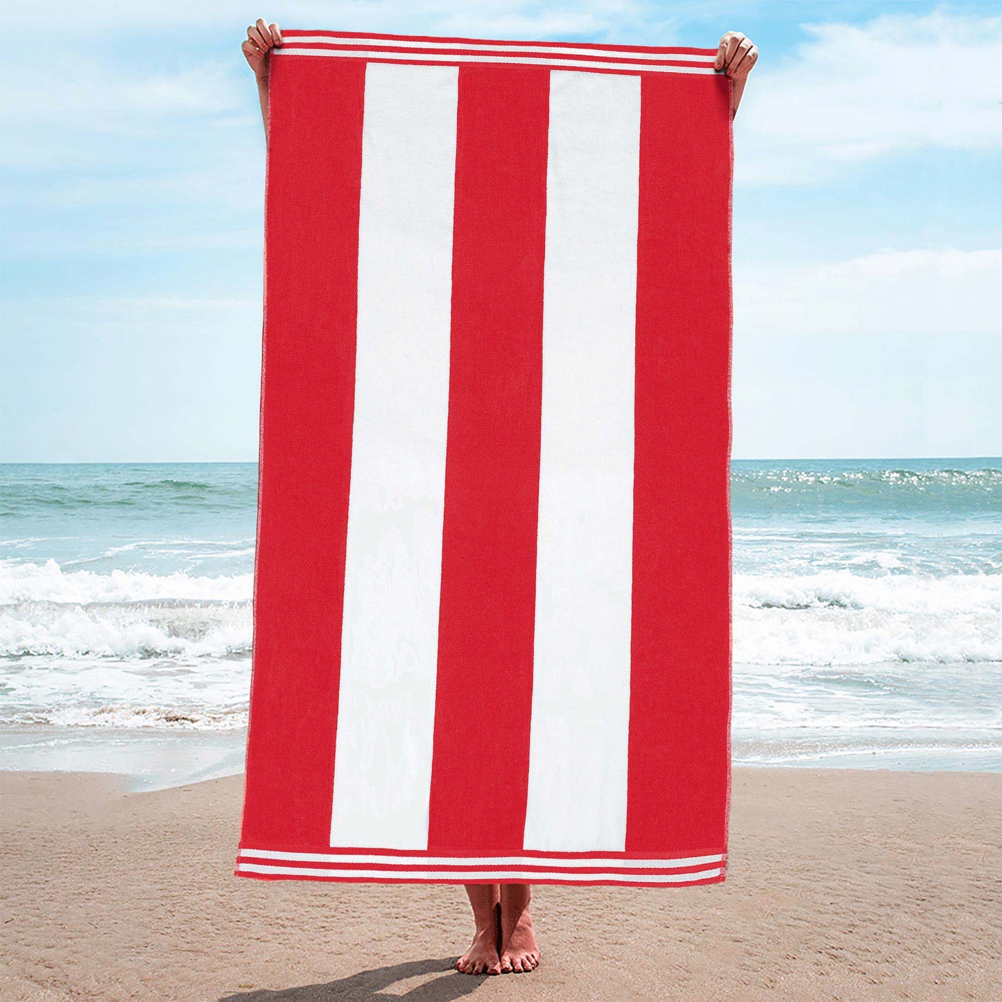 Superior Cabana Stripe Oversized Cotton Beach Towel Set Of 2,4,6 - Red
