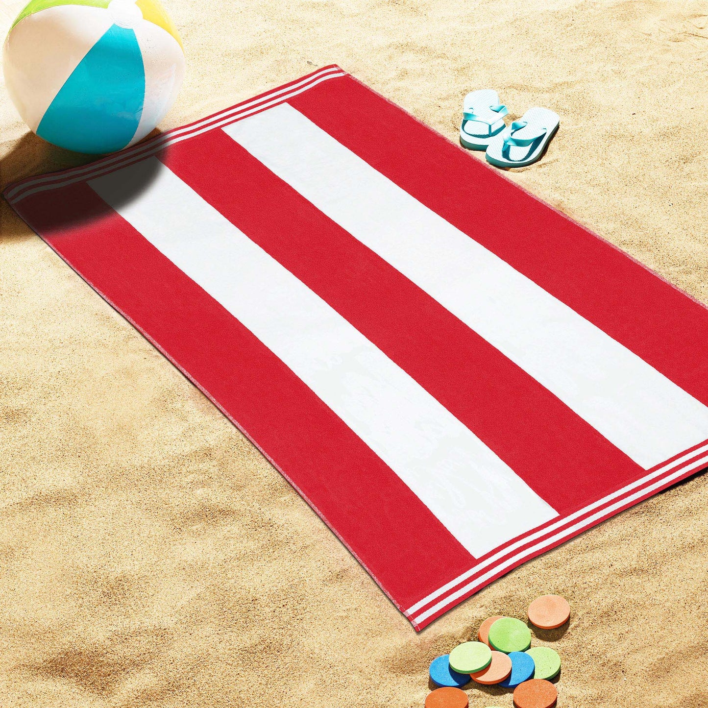 Superior Cabana Stripe Oversized Cotton Beach Towel Set Of 2,4,6 - Red