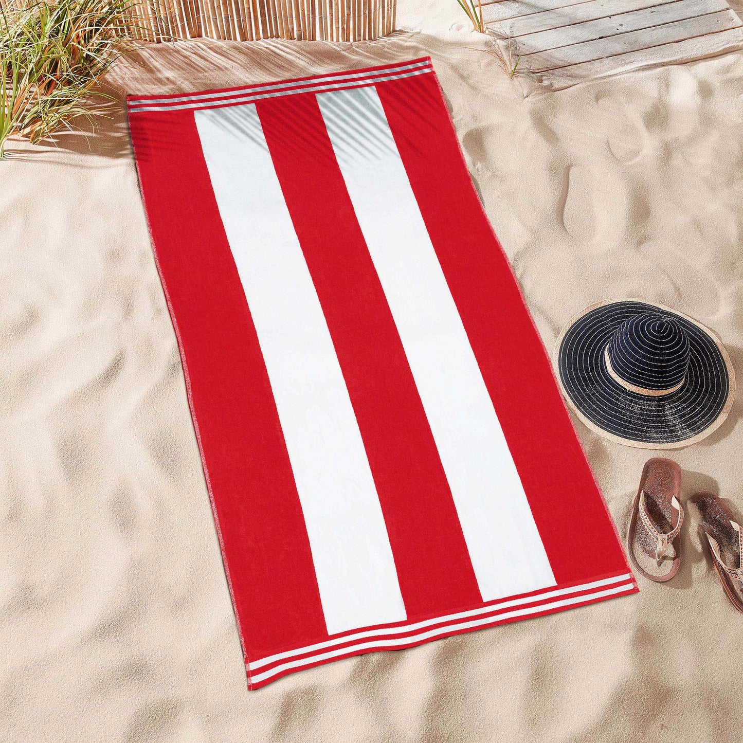 Superior Cabana Stripe Oversized Cotton Beach Towel Set Of 2,4,6 - Red
