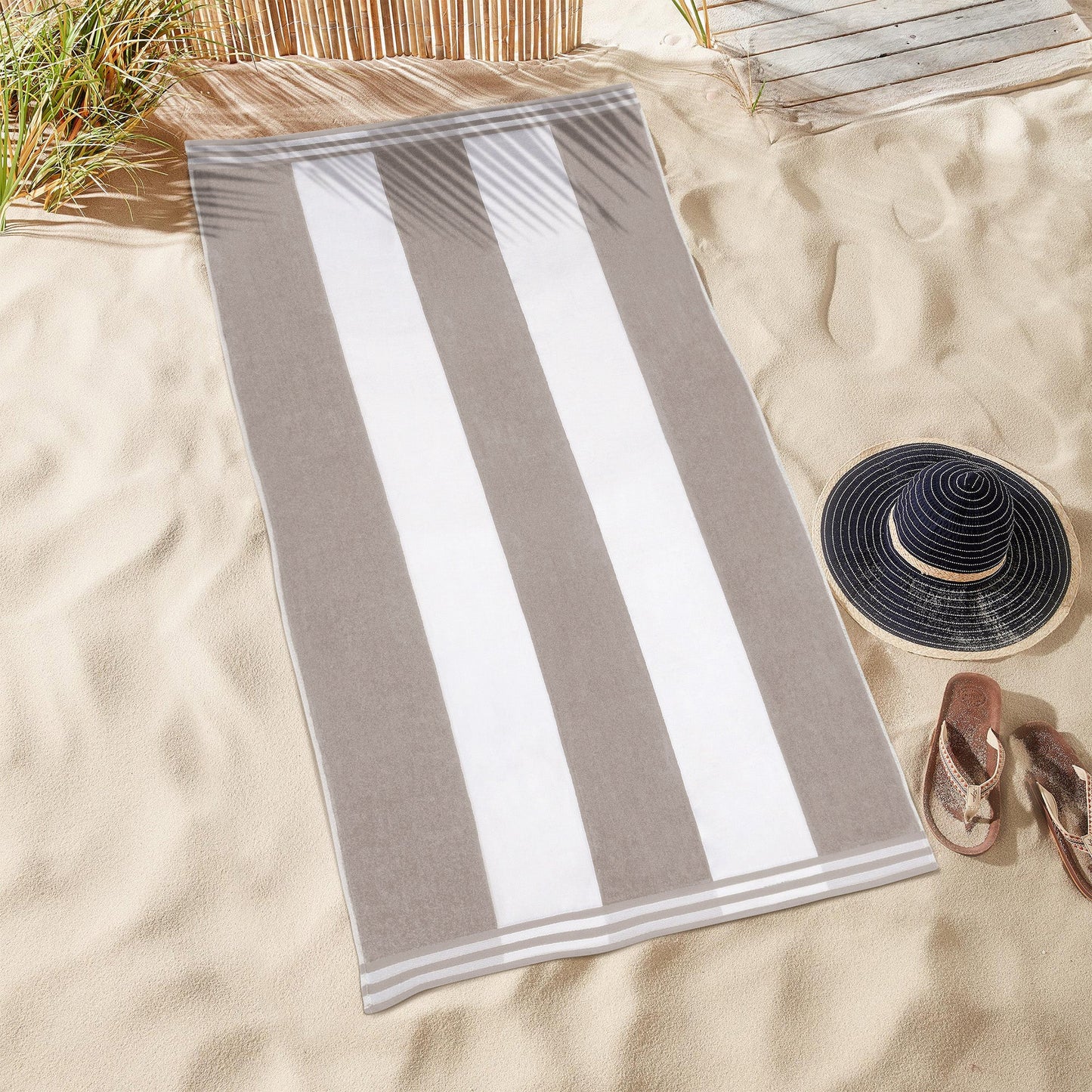Superior Cabana Stripe Oversized Cotton Beach Towel Set Of 2,4,6 - Taupe