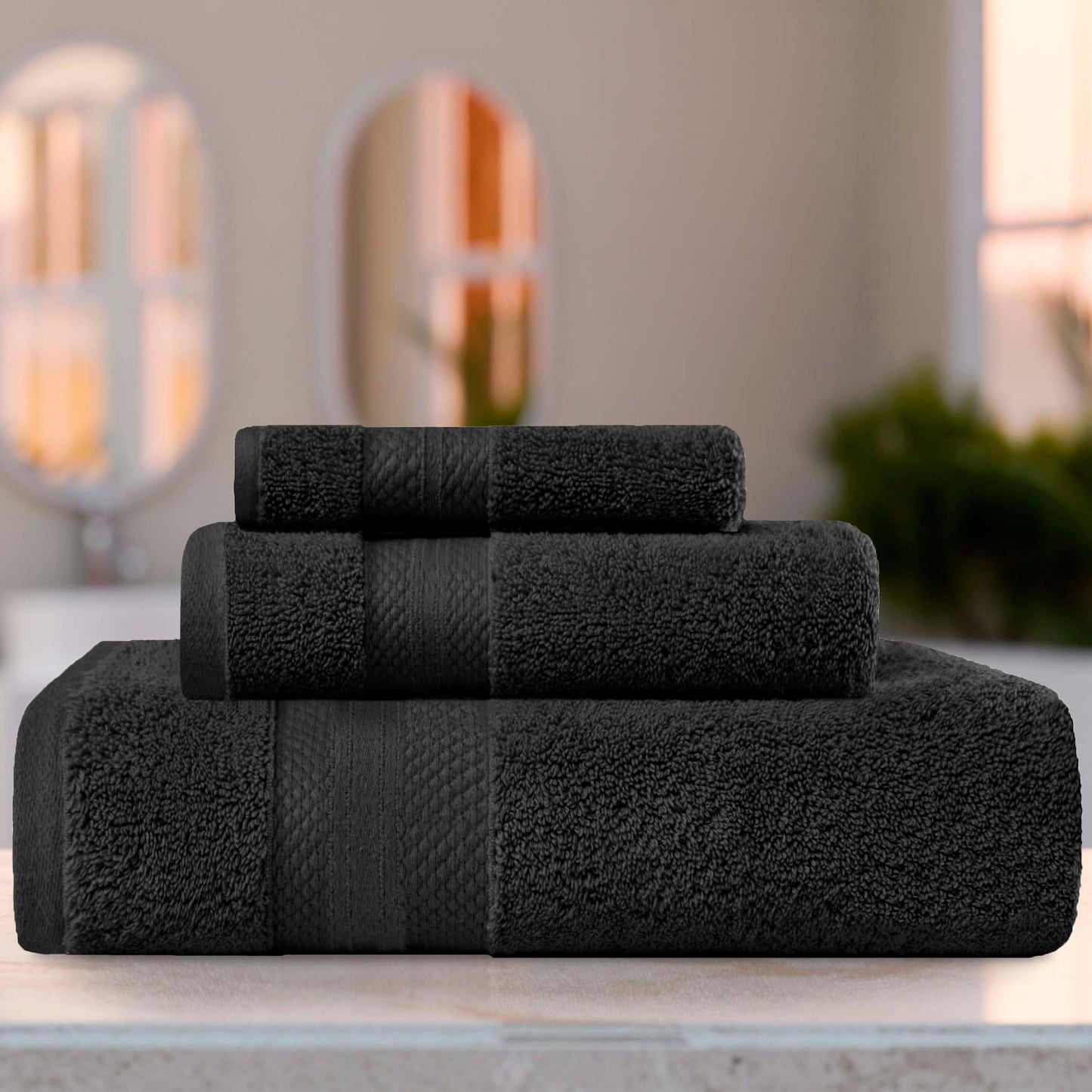Superior Premium Turkish-Cotton Assorted Towel Set - Black