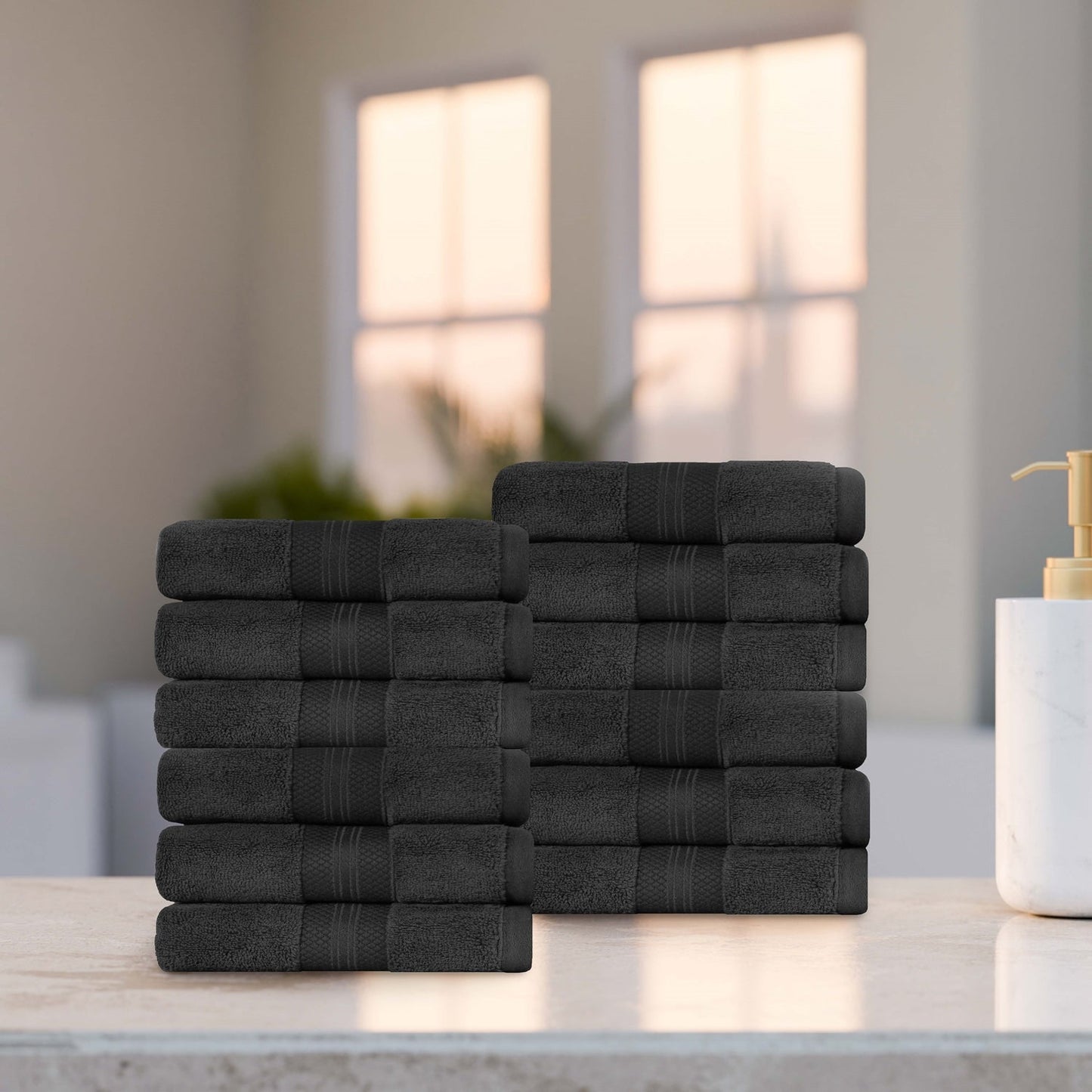 Superior Premium Turkish-Cotton Assorted Towel Set - Black