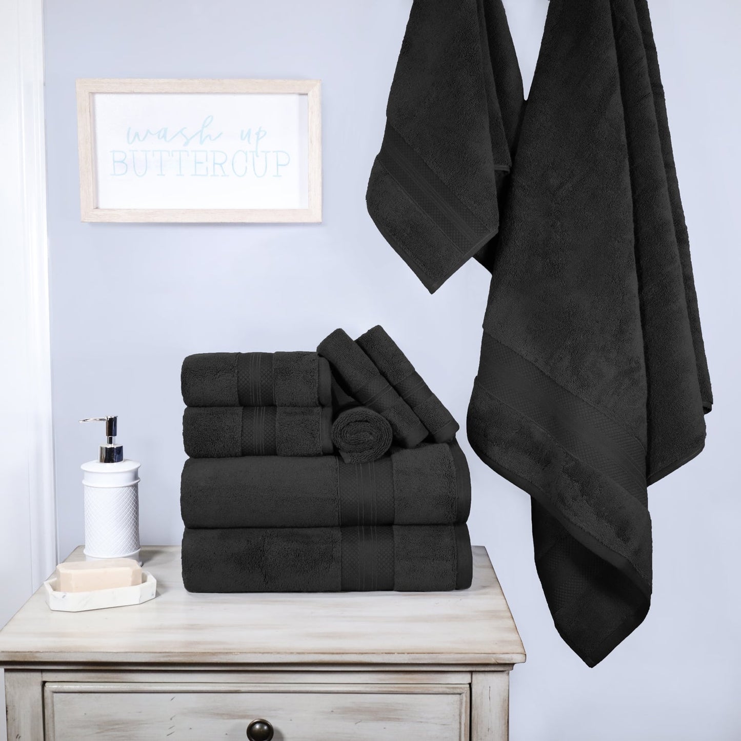 Superior Premium Turkish-Cotton Assorted Towel Set - Black