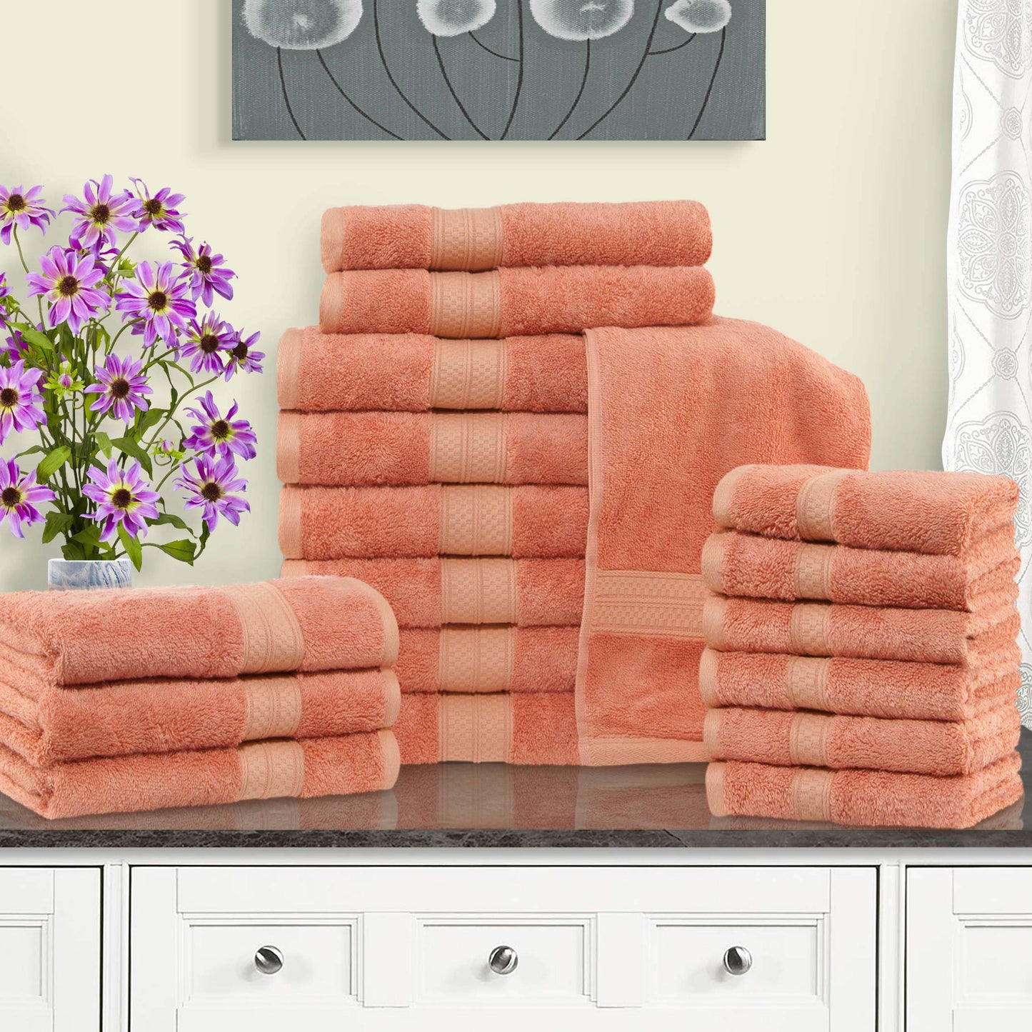 Rayon from Bamboo Cotton Blend Luxury Assorted 18 Piece Towel Set - Salmon