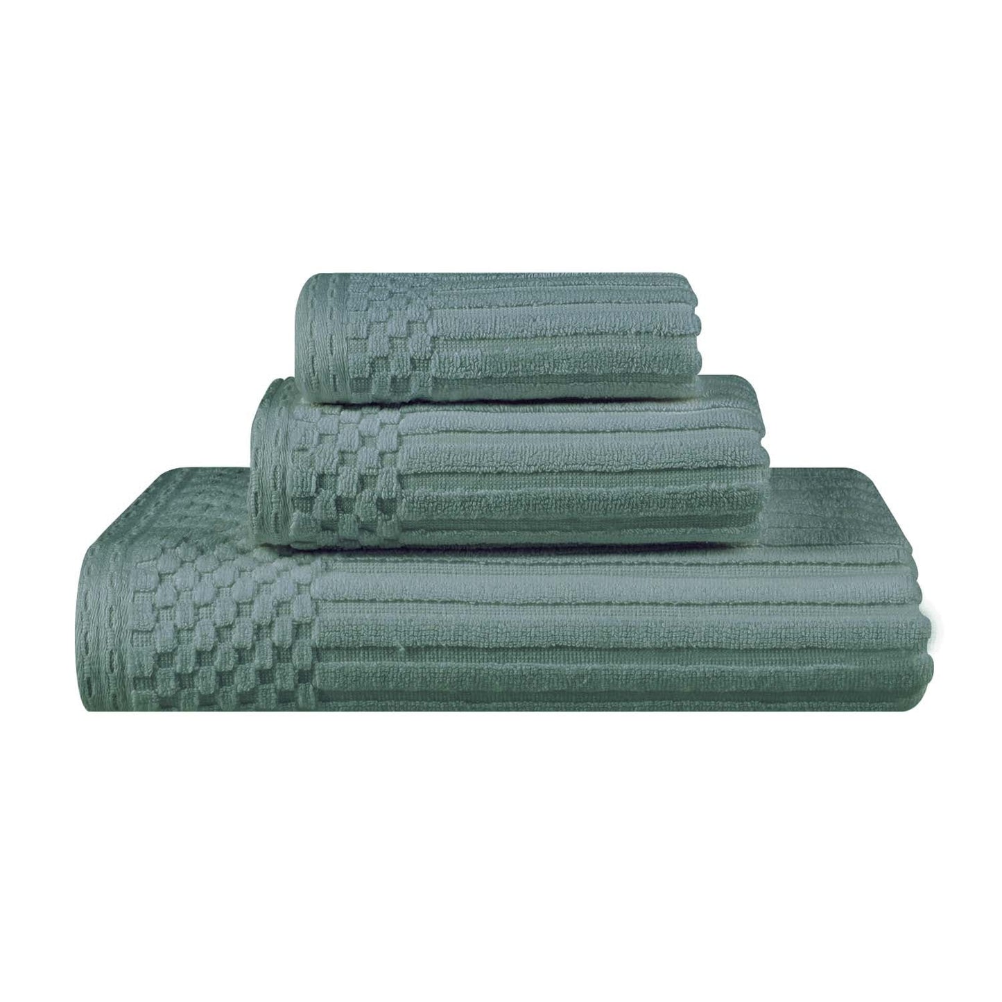 Soho Ribbed Cotton Absorbent 3 Piece Assorted Towel Set - Basil