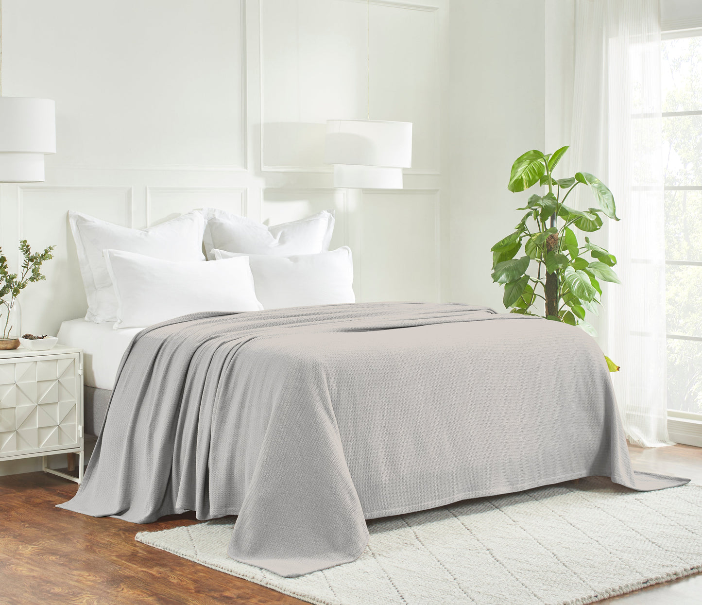 Waffle Weave Honeycomb Knit Soft Solid Textured Cotton Blanket - Silver