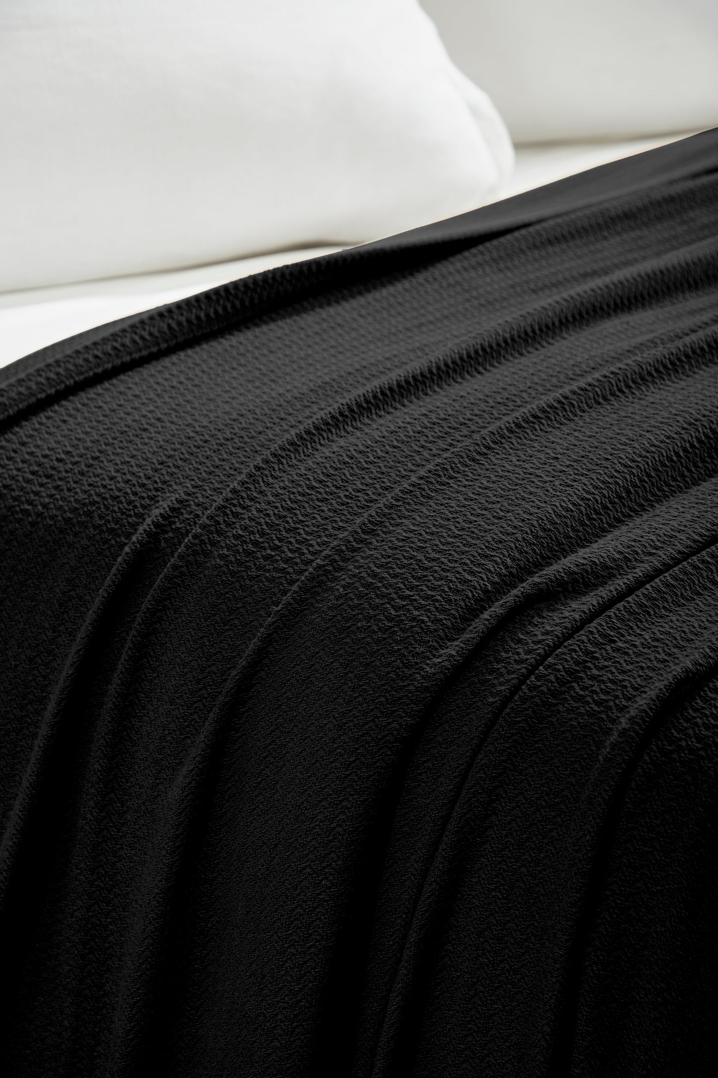 Waffle Weave Honeycomb Knit Soft Solid Textured Cotton Blanket - Black
