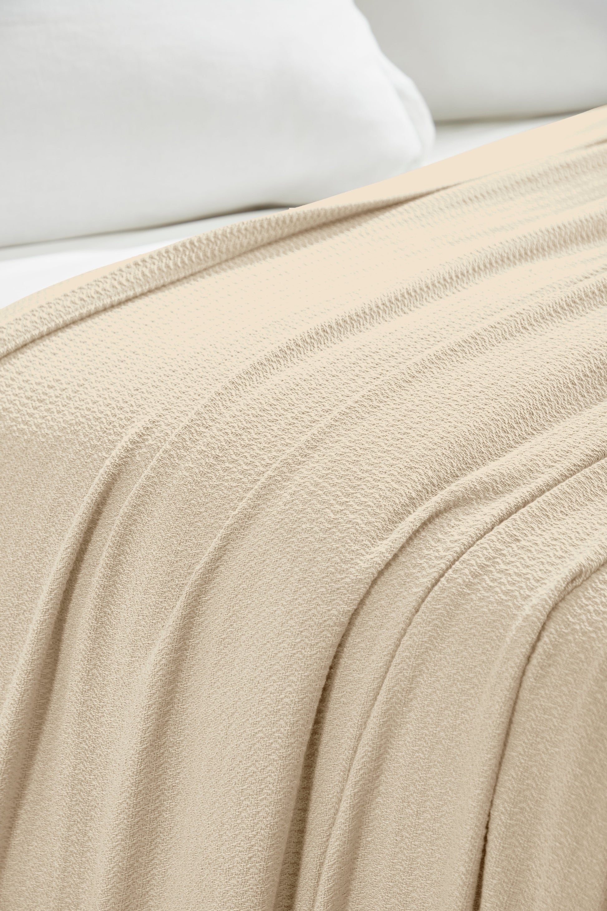 Waffle Weave Honeycomb Knit Soft Solid Textured Cotton Blanket - Ivory