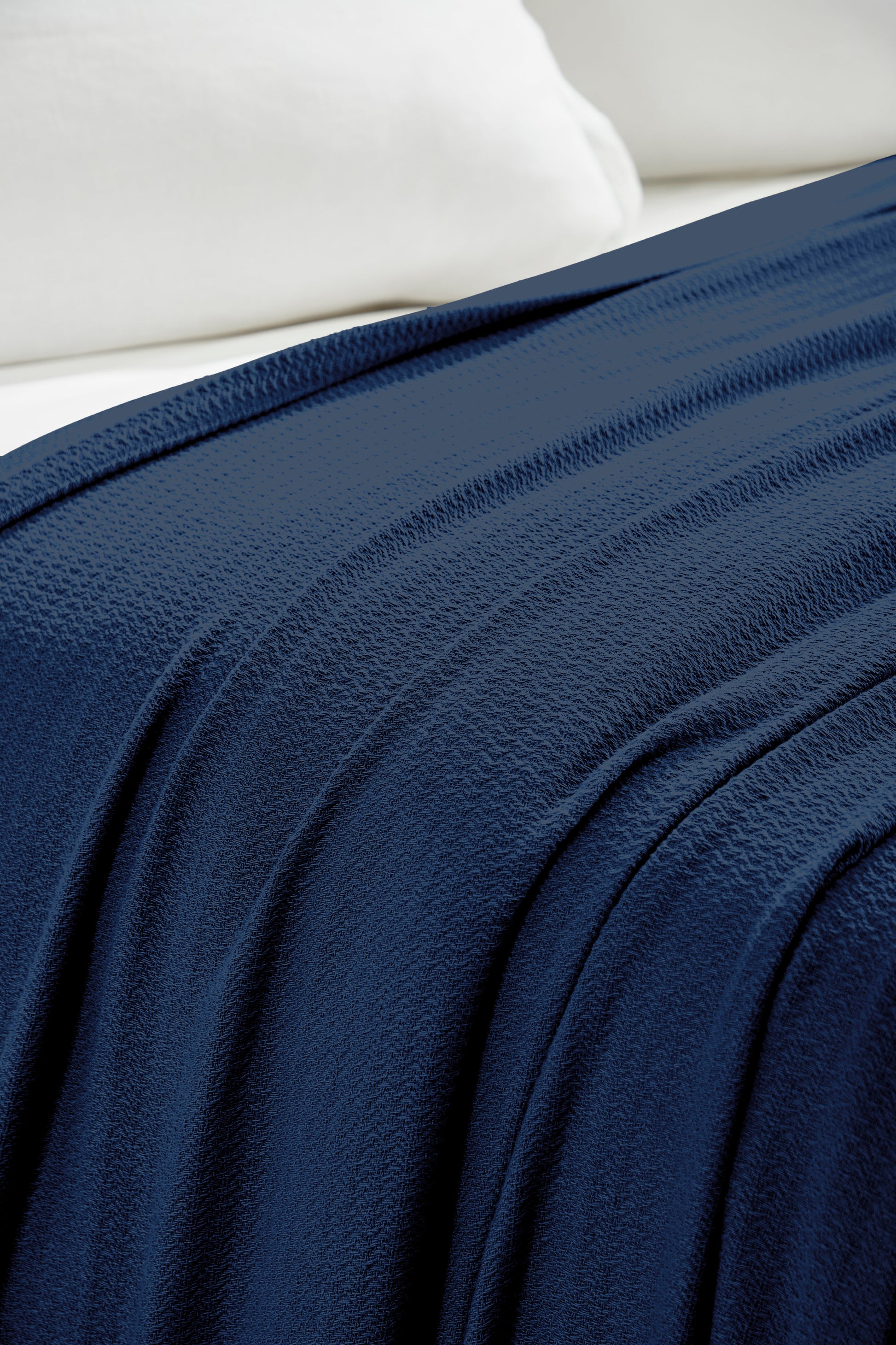 Waffle Weave Honeycomb Knit Soft Solid Textured Cotton Blanket - Navy Blue