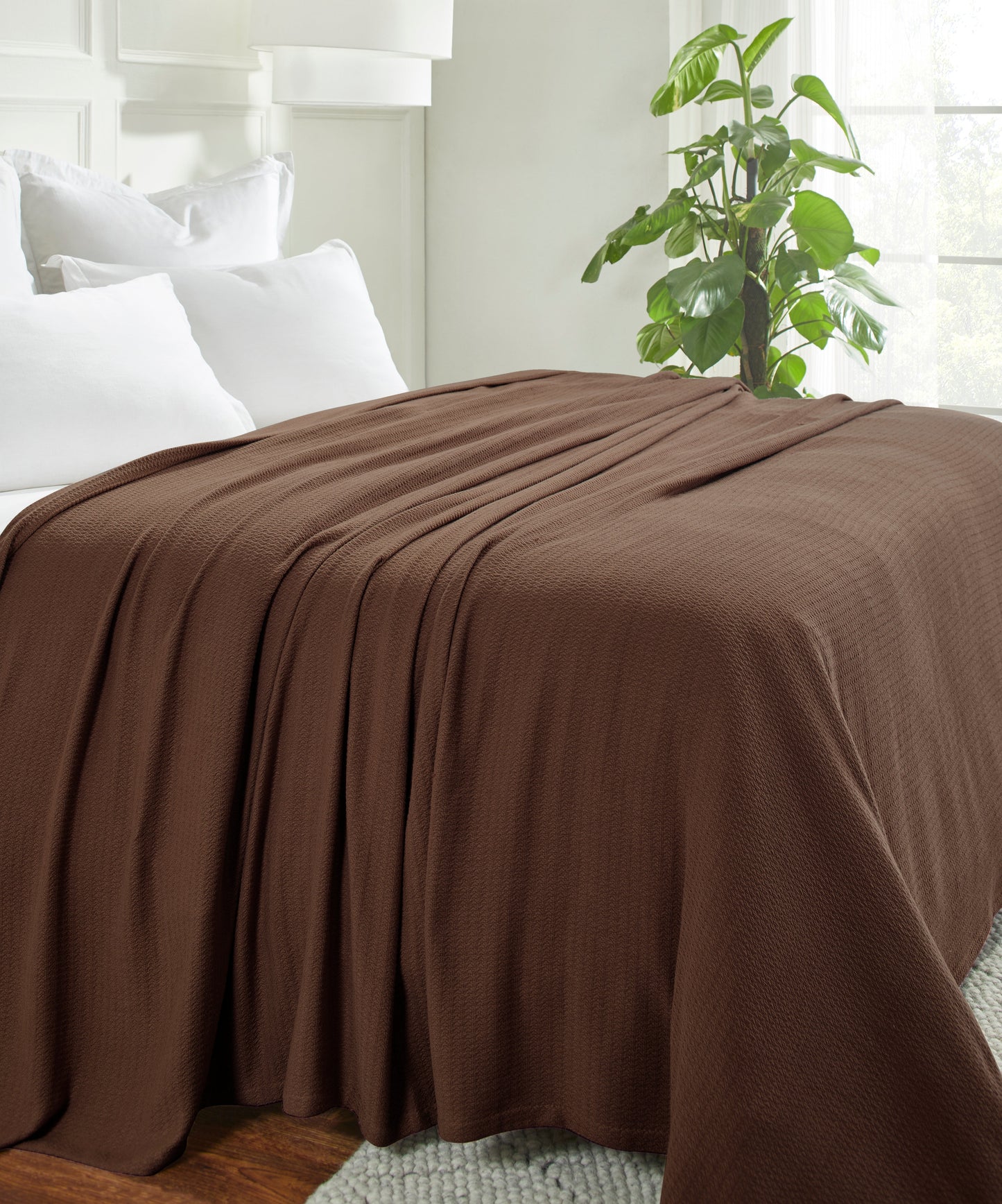 Waffle Weave Honeycomb Knit Soft Solid Textured Cotton Blanket - Chocolate