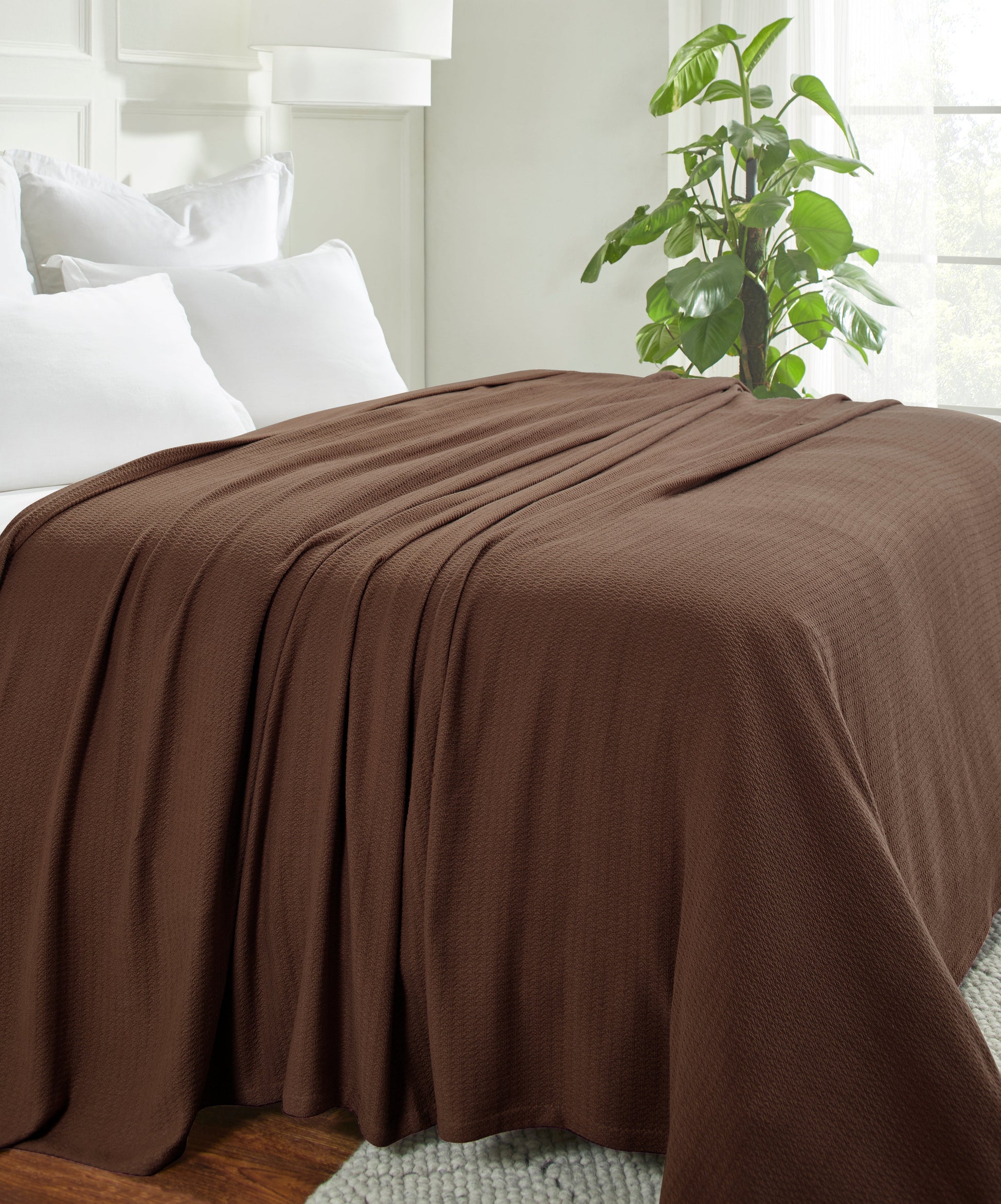 Waffle Weave Honeycomb Knit Soft Solid Textured Cotton Blanket - Chocolate