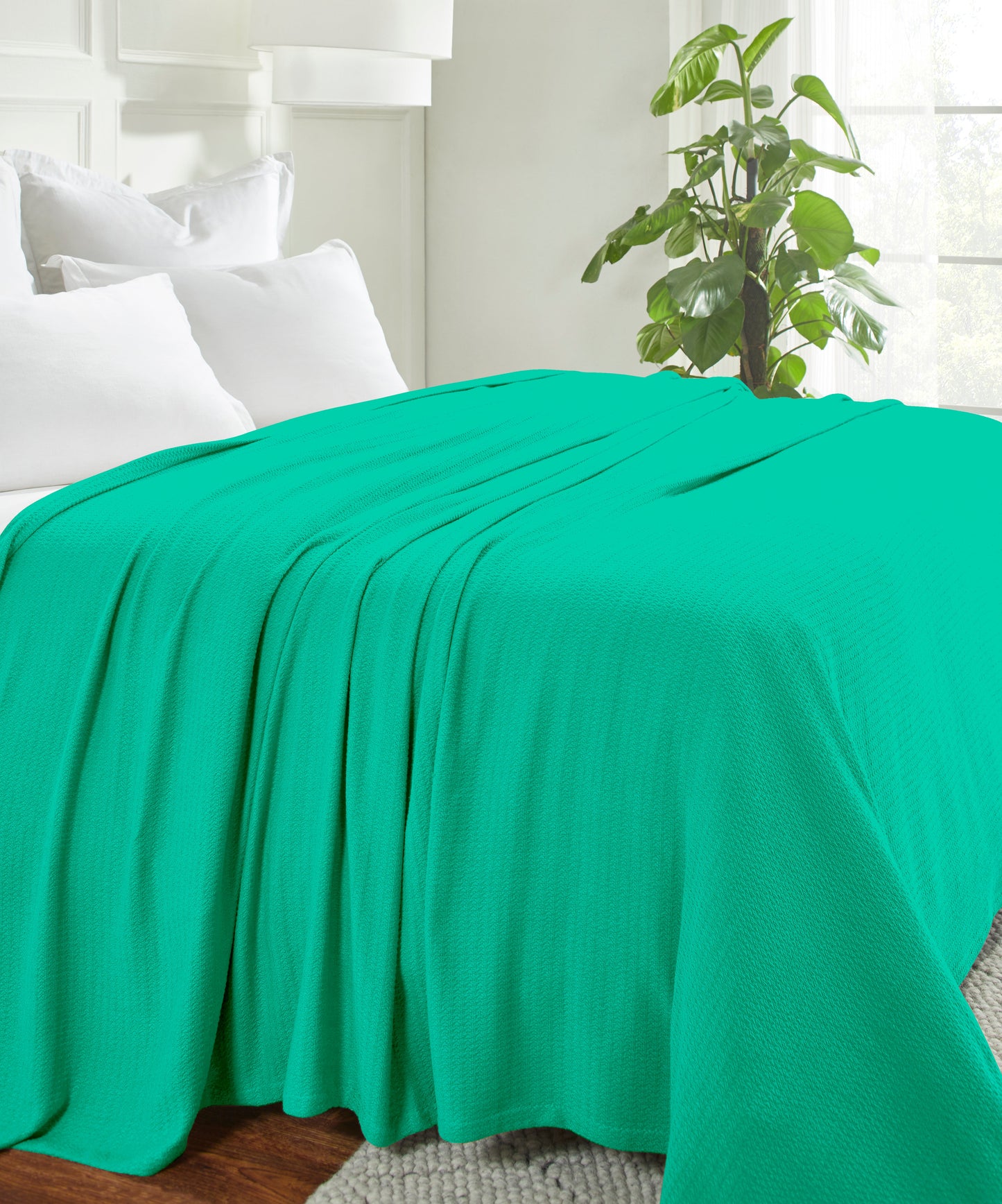 Waffle Weave Honeycomb Knit Soft Solid Textured Cotton Blanket - Gumdrop Green