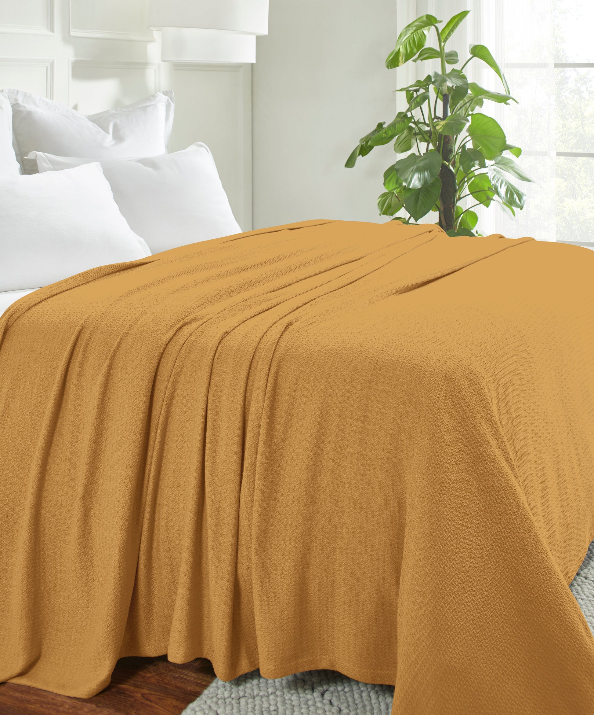 Waffle Weave Honeycomb Knit Soft Solid Textured Cotton Blanket - Sahara
