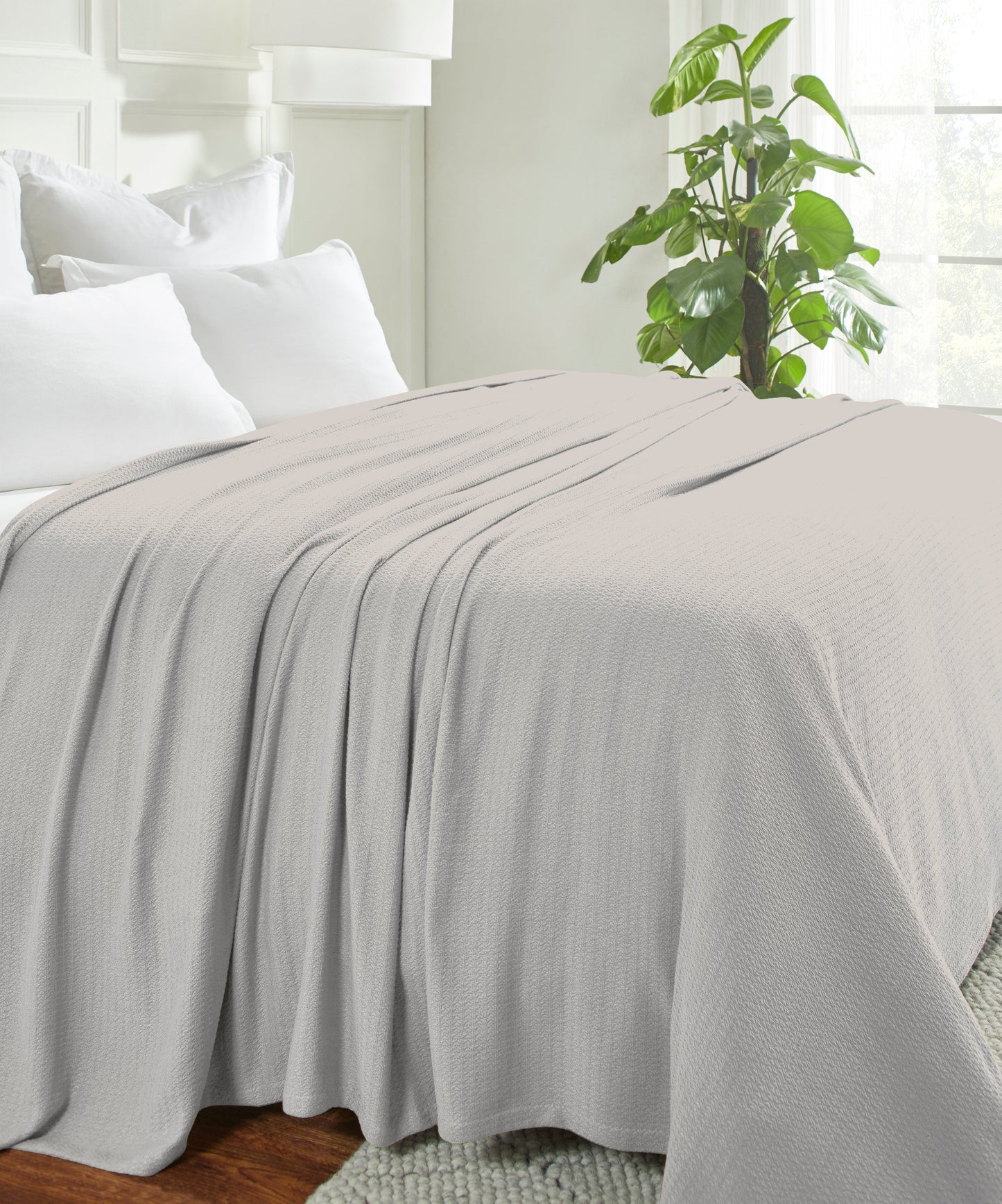 Waffle Weave Honeycomb Knit Soft Solid Textured Cotton Blanket - Silver