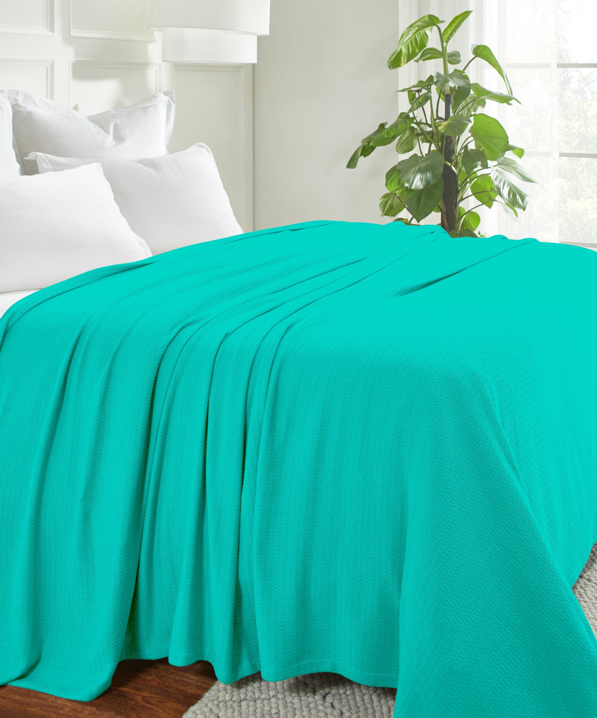 Waffle Weave Honeycomb Knit Soft Solid Textured Cotton Blanket - Turquoise