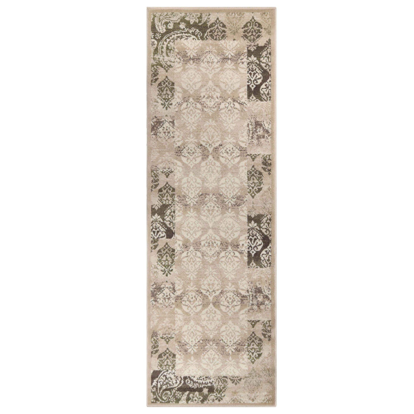 Mystique Distressed Damask Contemporary Area Rug - Beige