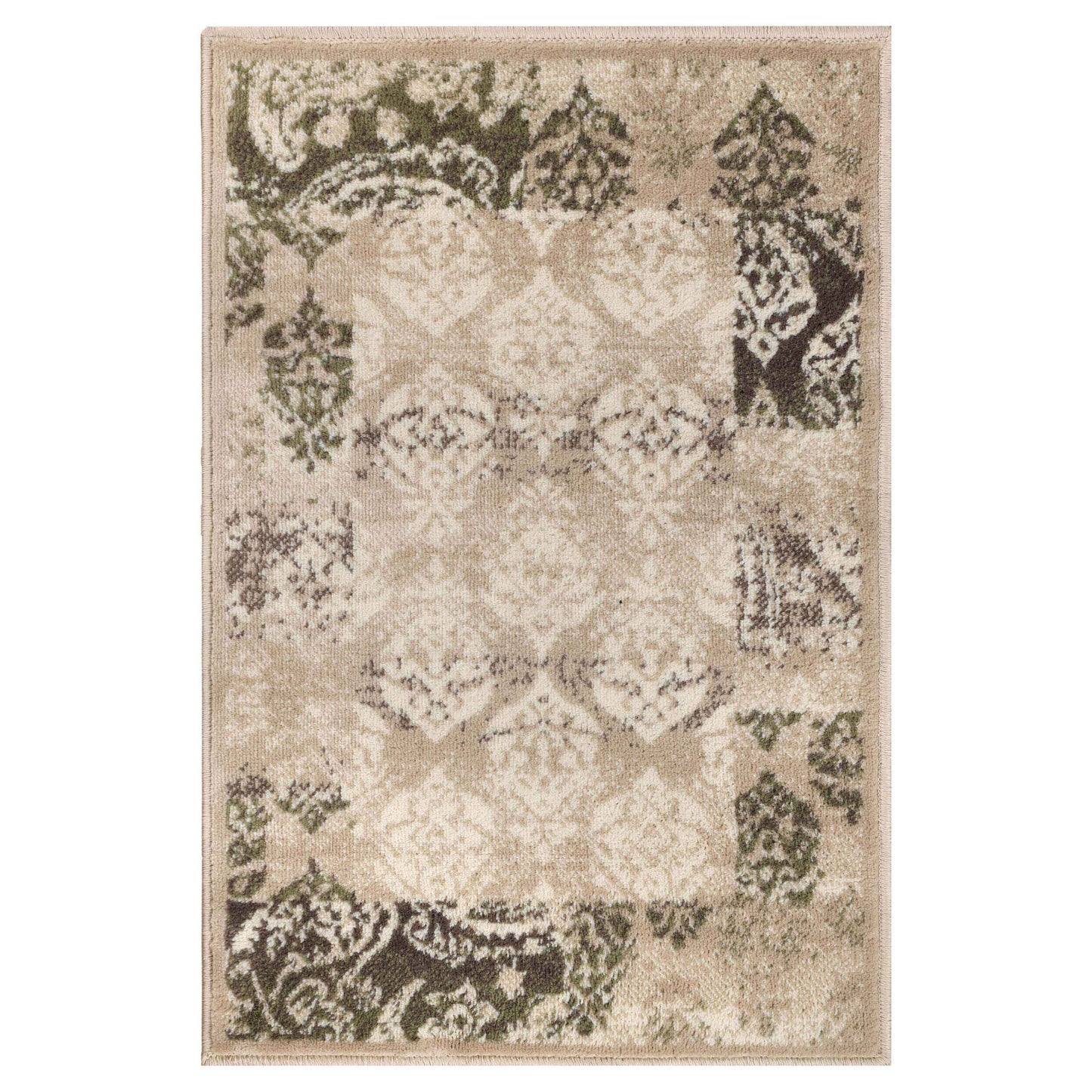 Mystique Distressed Damask Contemporary Area Rug - Beige
