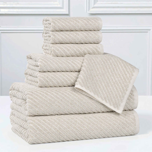 Amelia Cotton Blend Textured Diagonal Ribbed 8 Piece Towel Set