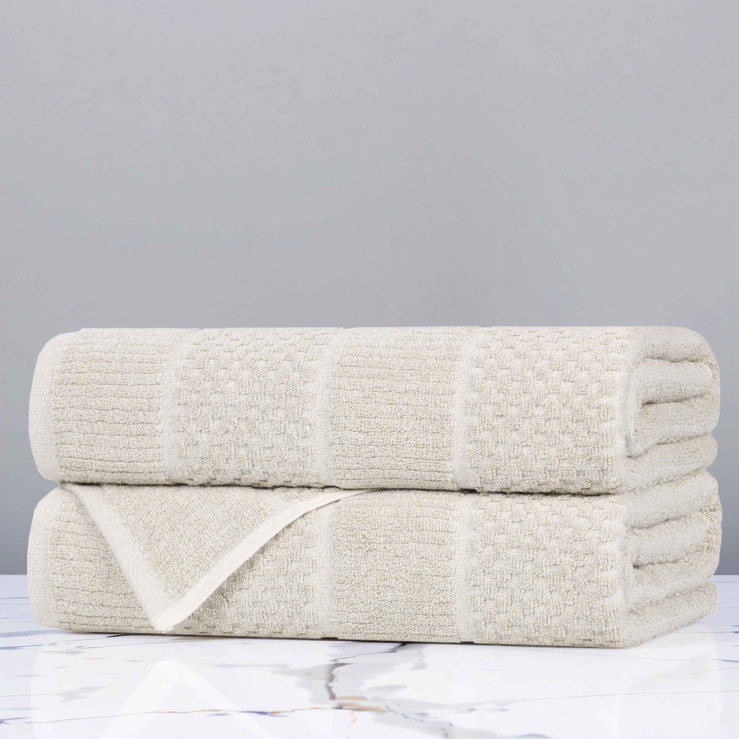 Naples Cotton Blend Textured Checkered & Ribbed Bath Towels, Set of 2