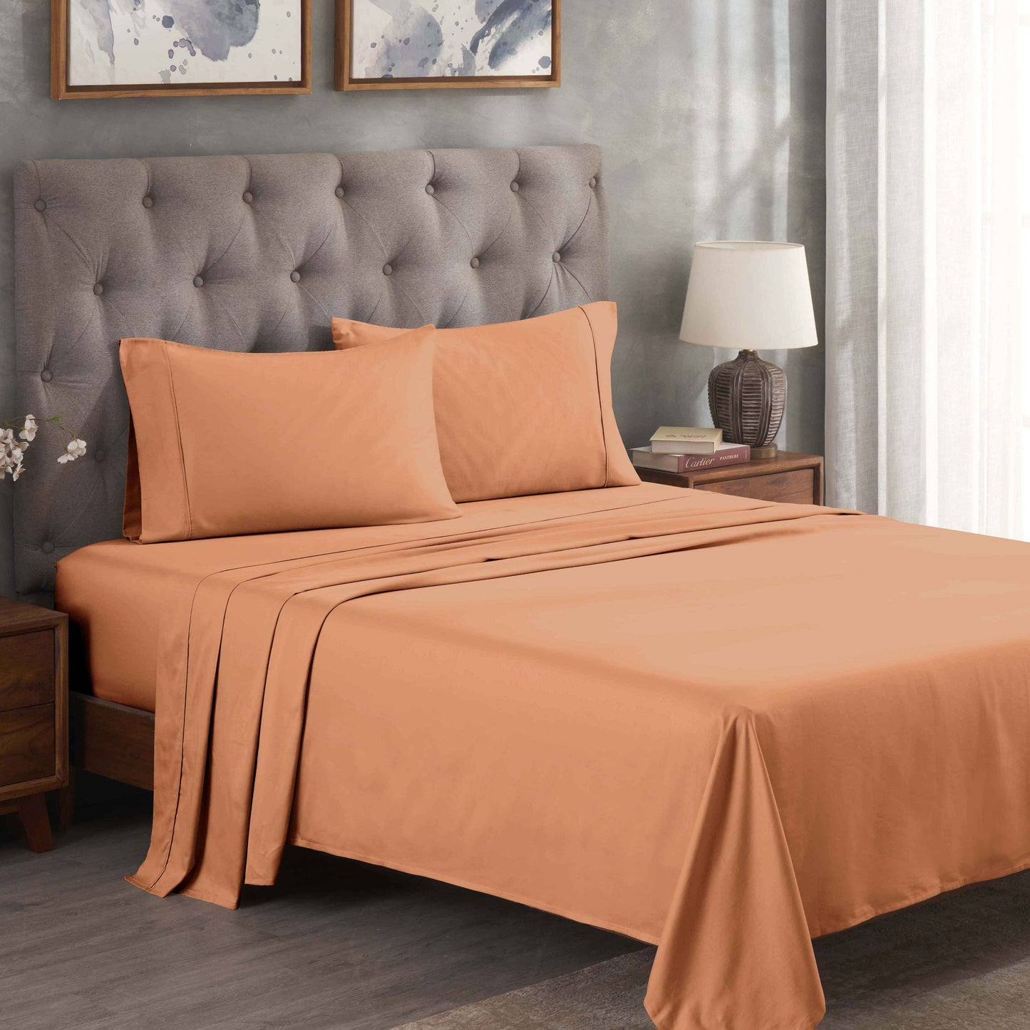 Egyptian Cotton 300 Thread Count Solid Deep Pocket Sheet Set - Beige