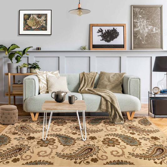 Parkway Vintage Floral Indoor Area Rug or Runner Rug - Beige