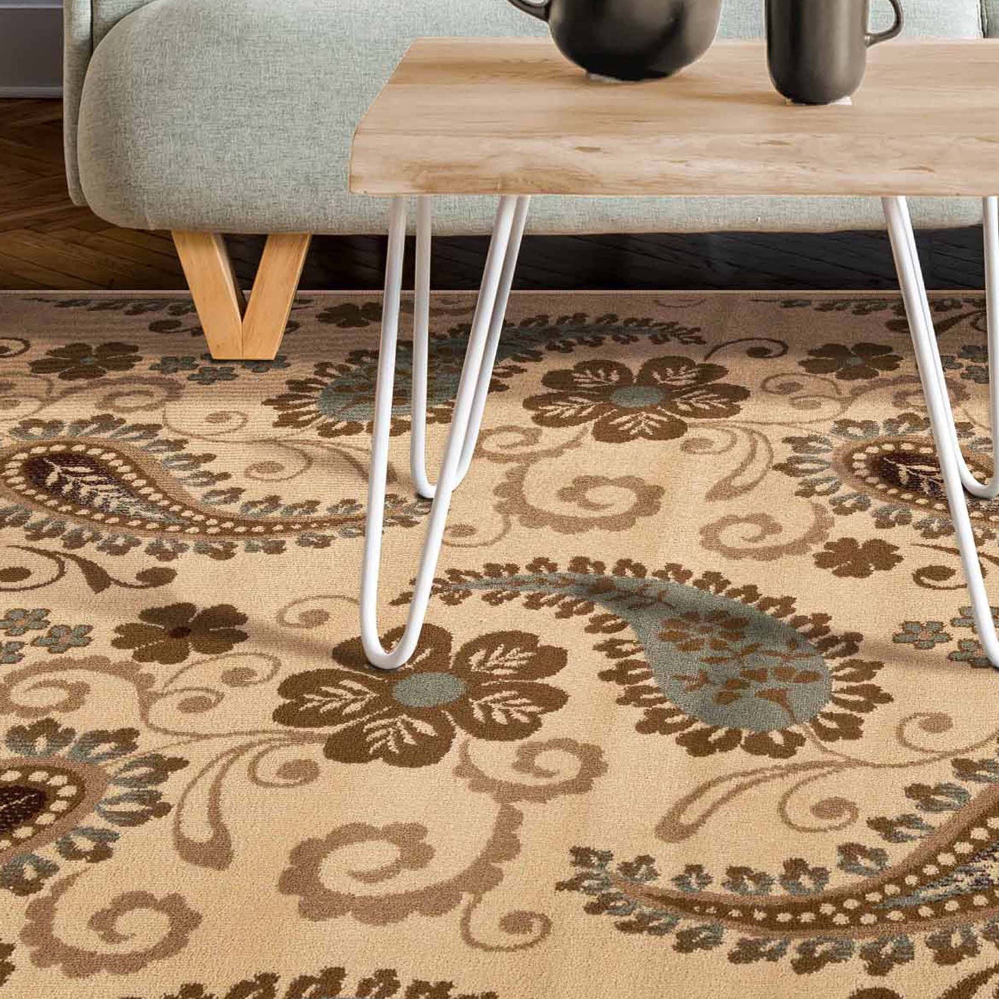 Parkway Vintage Floral Indoor Area Rug or Runner Rug - Beige