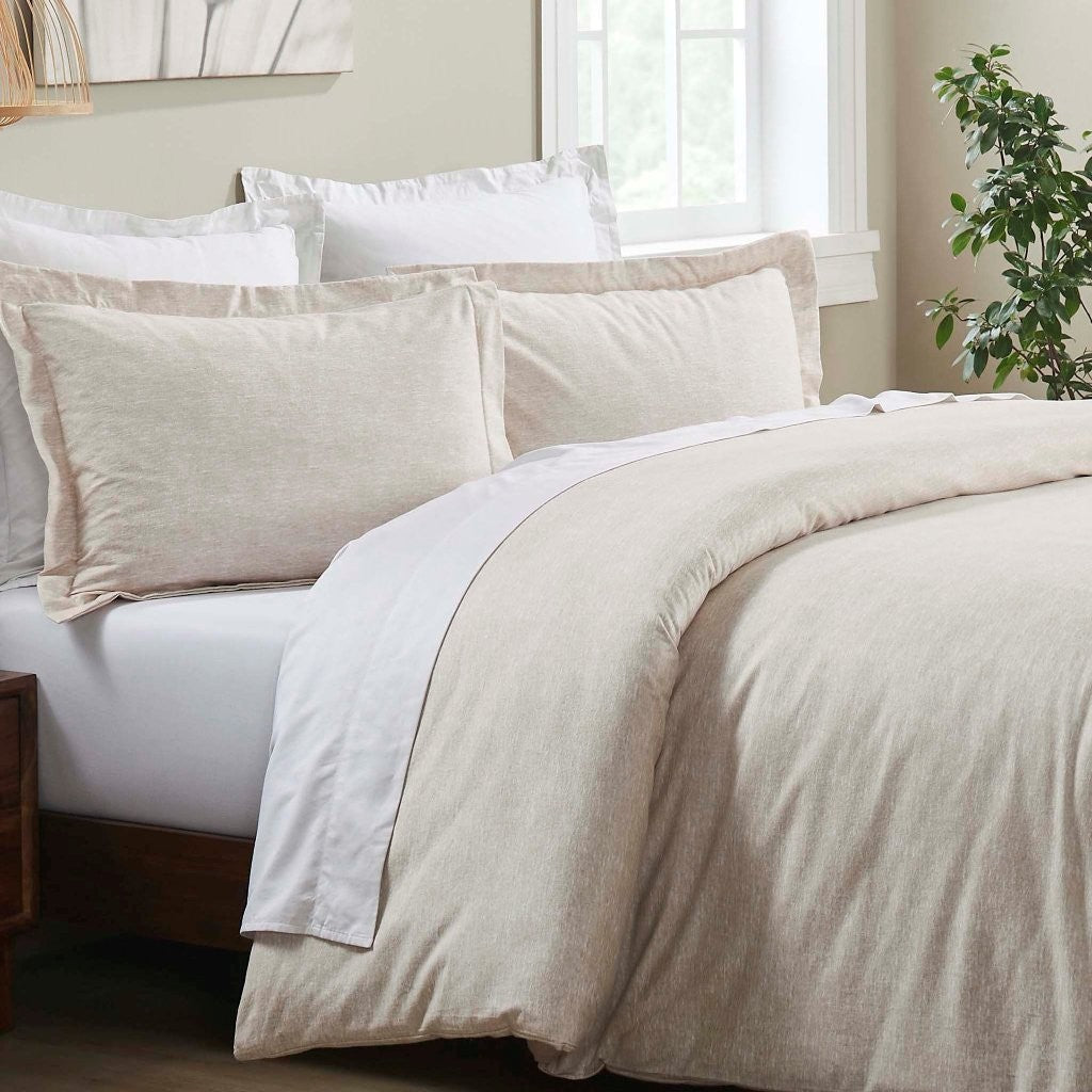 Melange Flannel Cotton Fuzzy Warm Two-Toned Duvet Cover Set