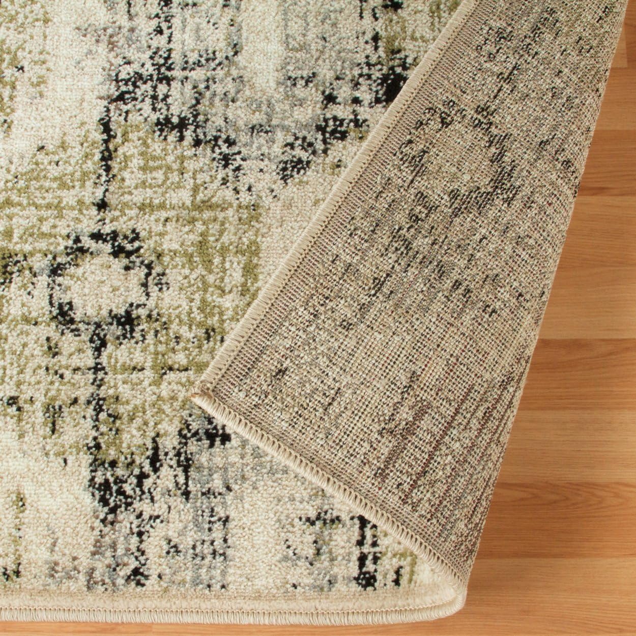 Arabella Heavily Distressed Retro Geometric Area Rug or Runner - Beige