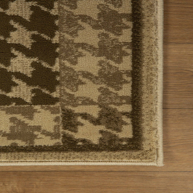 Abstract Checkered Geometric Border Indoor Area Rug or Runner - Beige