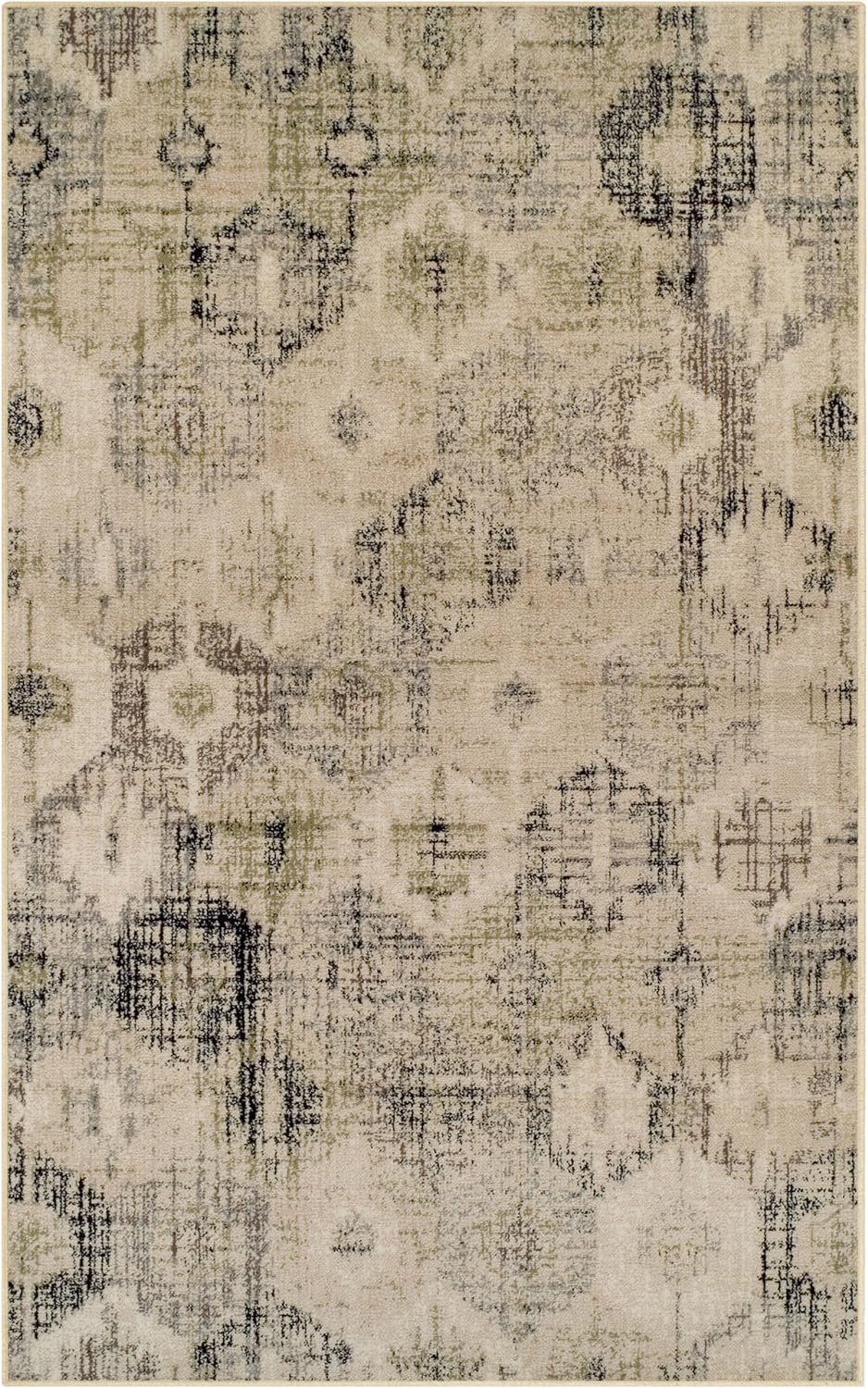 Arabella Heavily Distressed Retro Geometric Area Rug or Runner - Beige