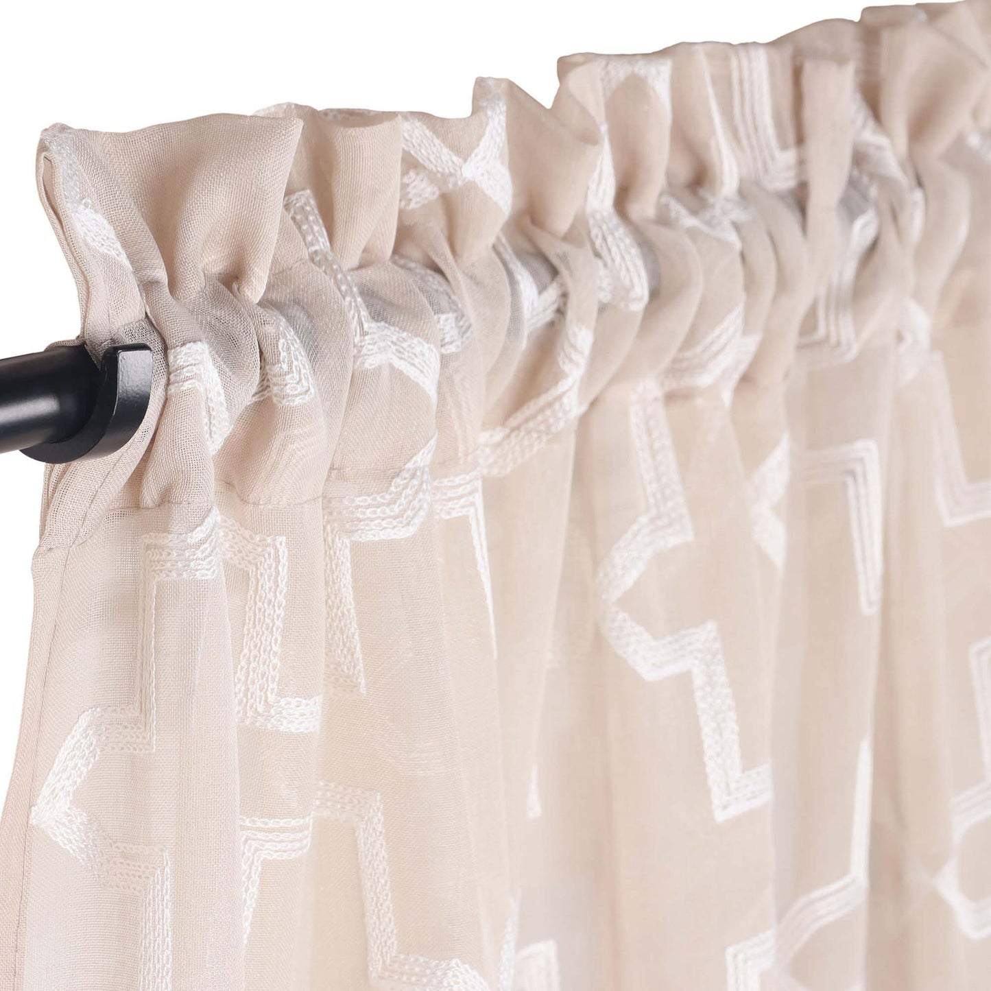 Embroidered Quatrefoil Semi Sheer 2 Piece Curtain Panel Set - Beige