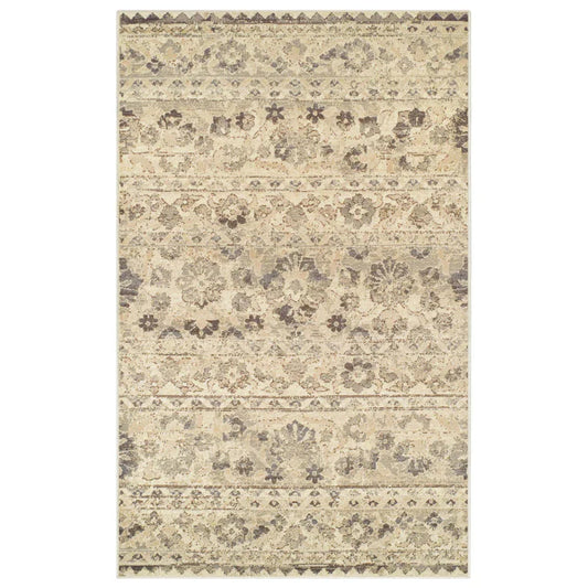 Fawn Distressed Floral Stripes Area Rug - Beige