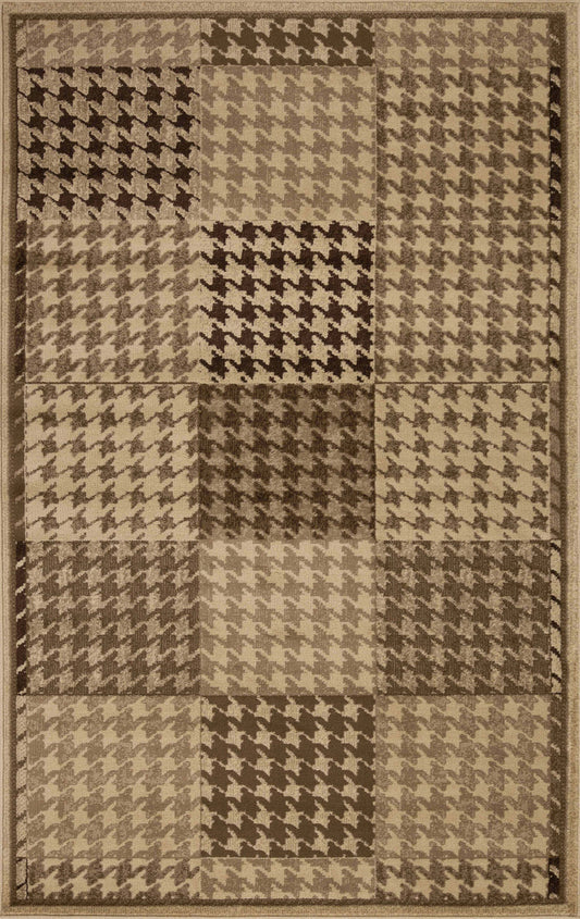 Abstract Checkered Geometric Border Indoor Area Rug or Runner - Beige