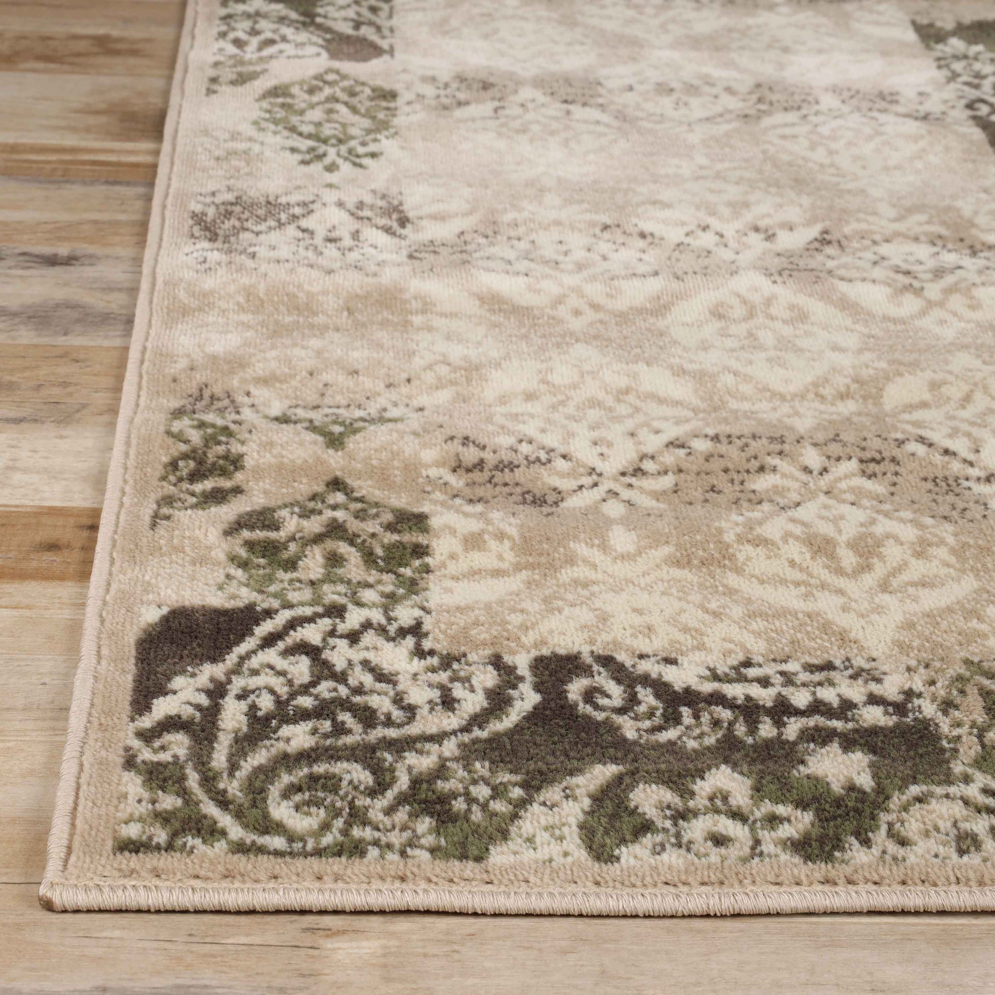 Mystique Distressed Damask Contemporary Area Rug - Beige