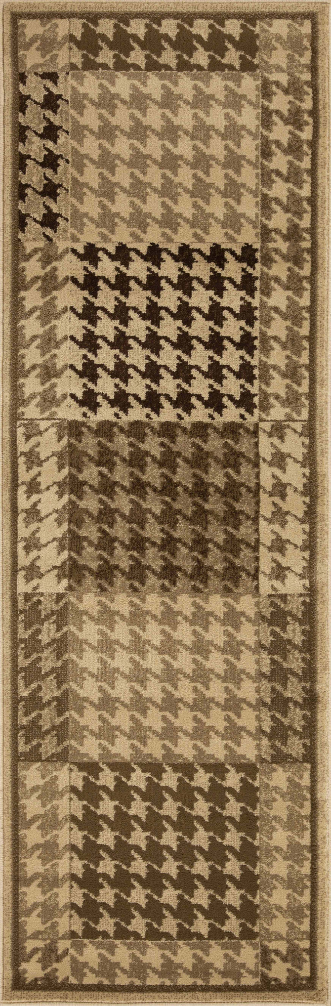 Abstract Checkered Geometric Border Indoor Area Rug or Runner - Beige