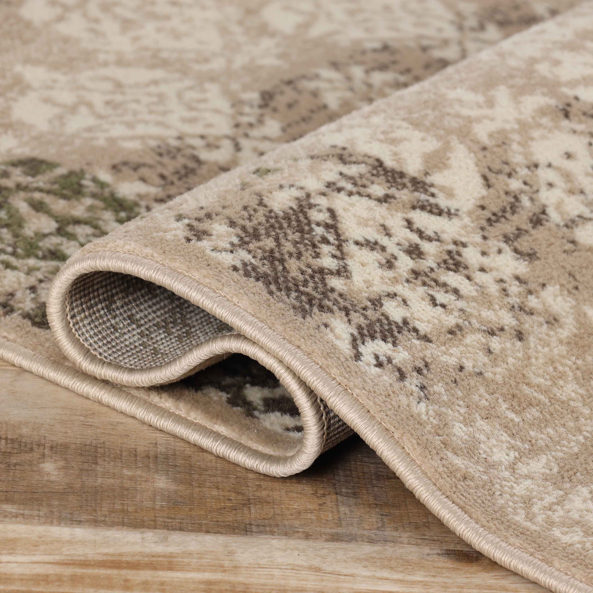 Mystique Distressed Damask Contemporary Area Rug - Beige