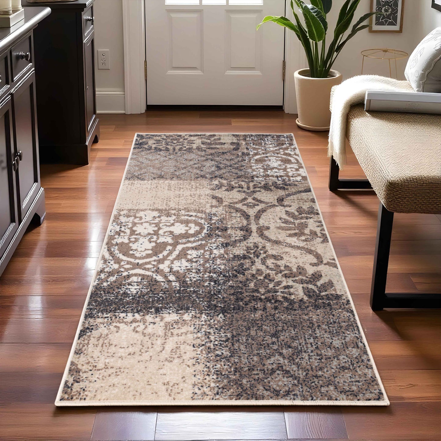 Bristol Distressed Abstract Damask Indoor Area Rug or Runner Rug