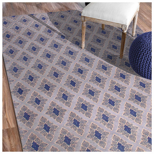 Superior Birmingham Diamond Medallion Handwoven Cotton Chenille Area Rug - Blue