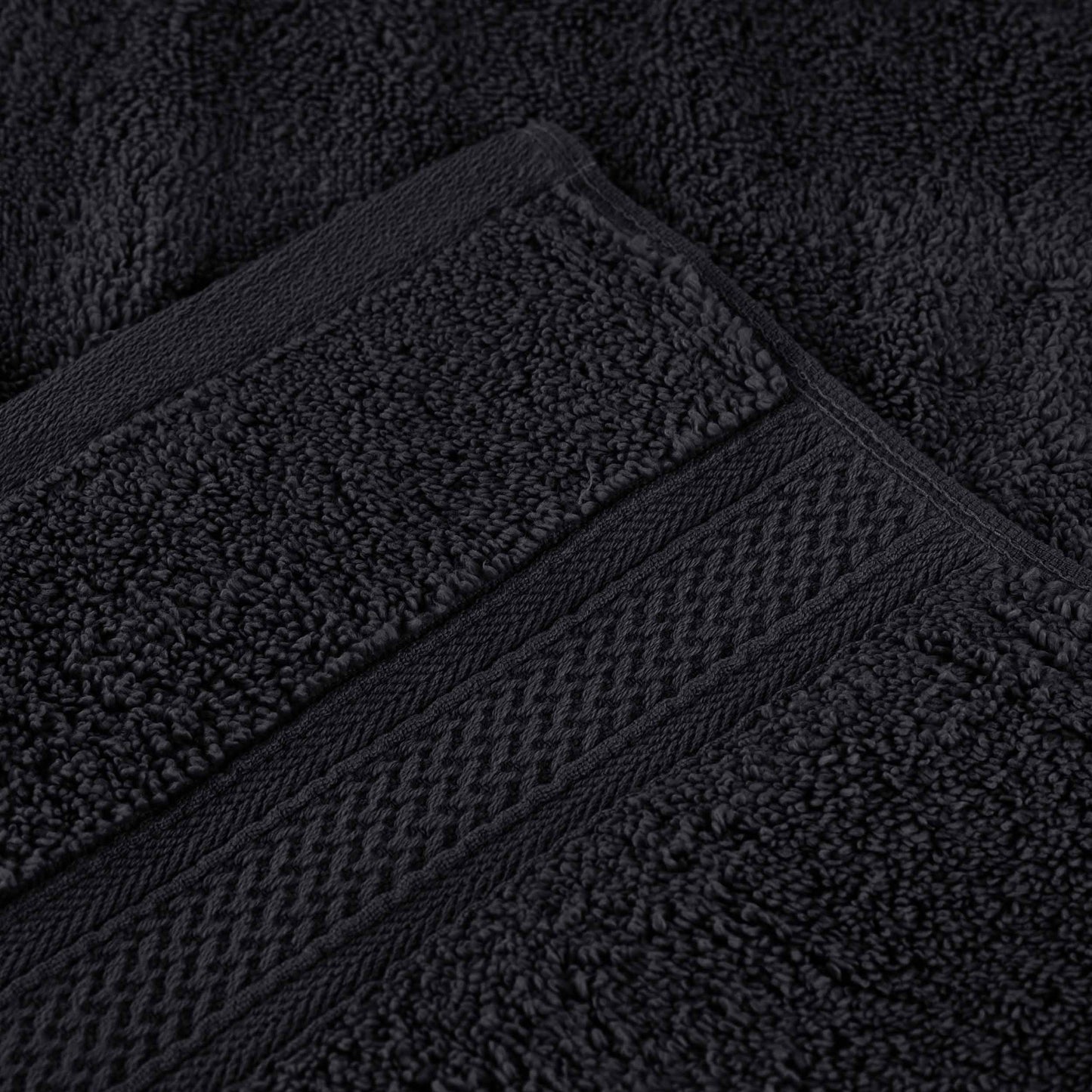 Chevron Zero Twist Solid and Jacquard Soft Cotton 6 Piece Towel Set - Black