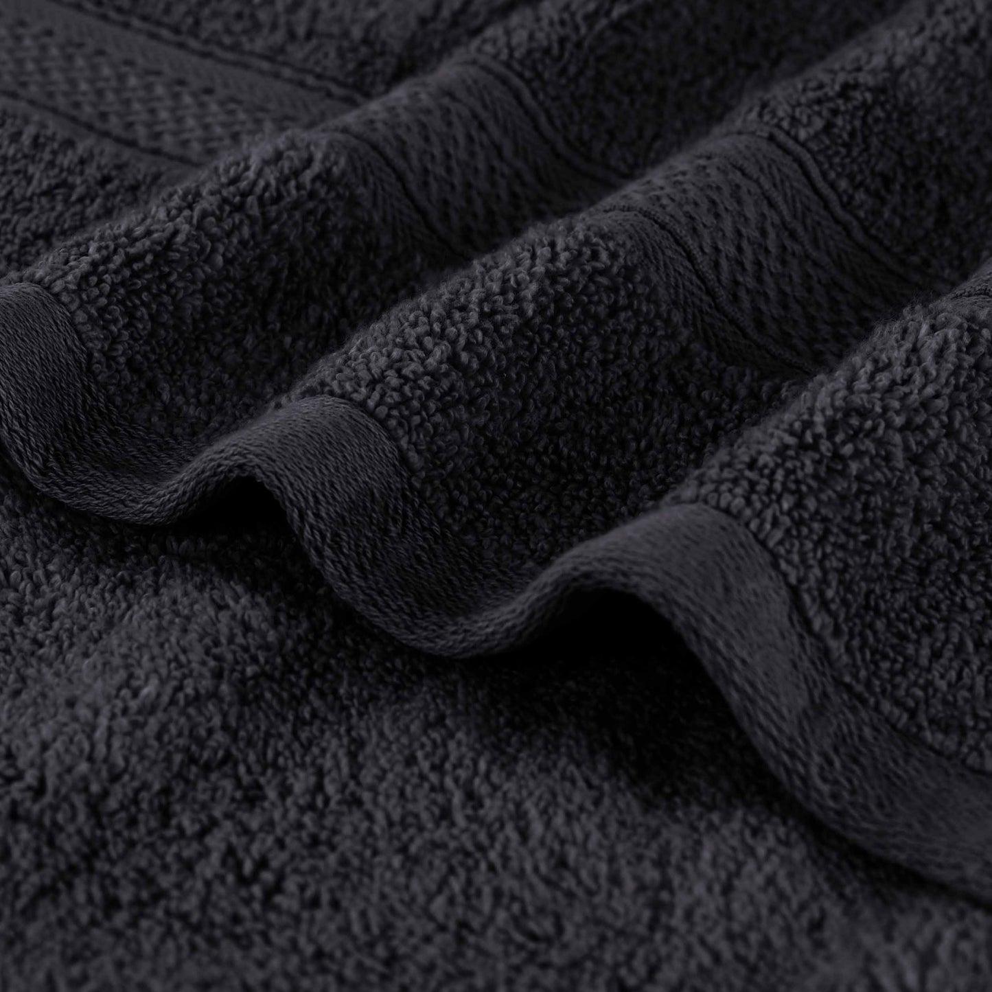 Chevron Zero Twist Solid and Jacquard Soft Cotton 6 Piece Towel Set - Black