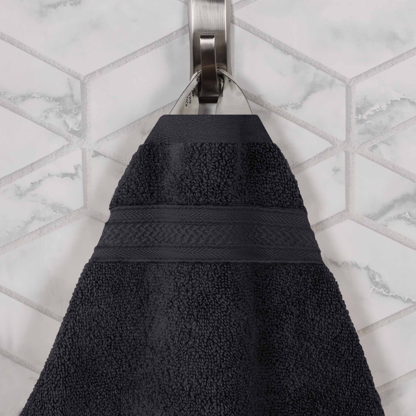 Chevron Zero Twist Solid and Jacquard Soft Cotton 6 Piece Towel Set - Black