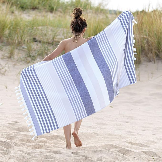 Meera Stripe Fouta 4 Piece Beach Towel Set with Tassels