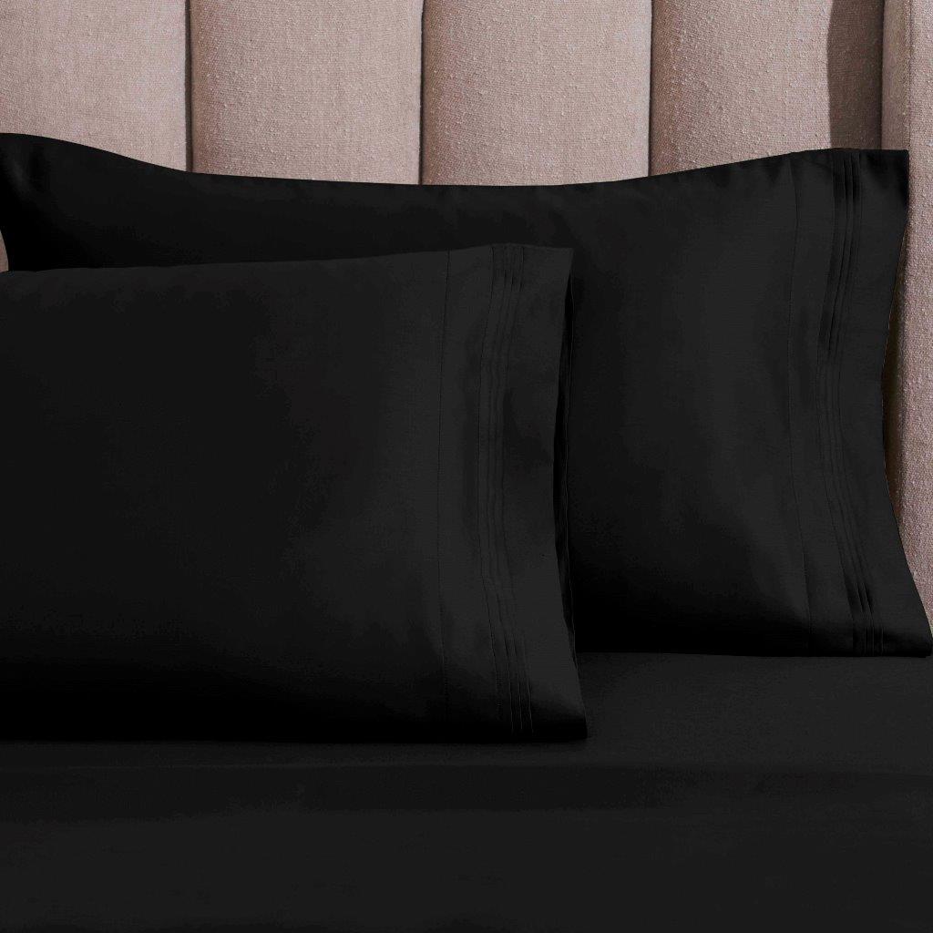 1500 Thread Count Egyptian Cotton 2 Piece Solid Pillowcase Set - Black