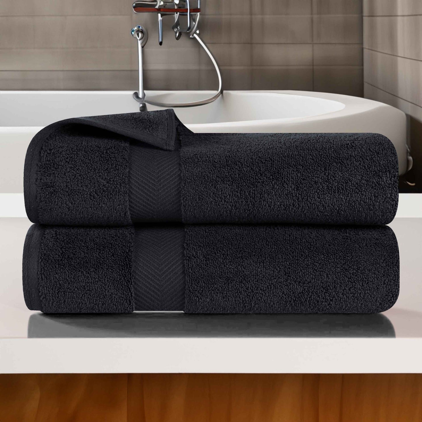 Zero Twist Smart Dry Combed Cotton 2 Piece Bath Towel Set - Black